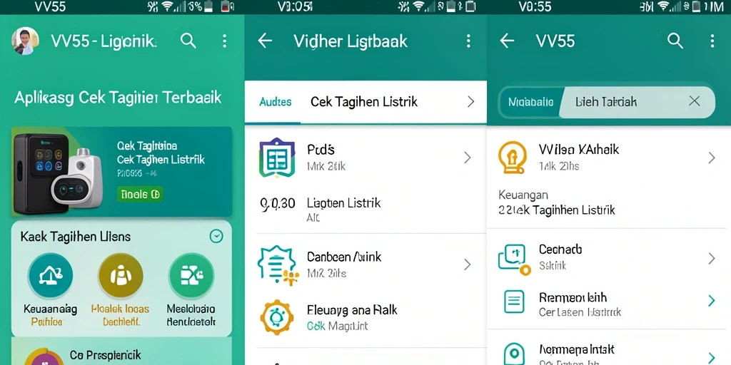 Tampilan antarmuka aplikasi Cek Tagihan Listrik VV55 yang user-friendly.